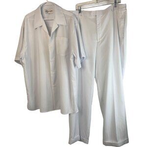 Il Canto Mens 2X White Short Sleeve Shirt & 42 Pants Set Walking Suit